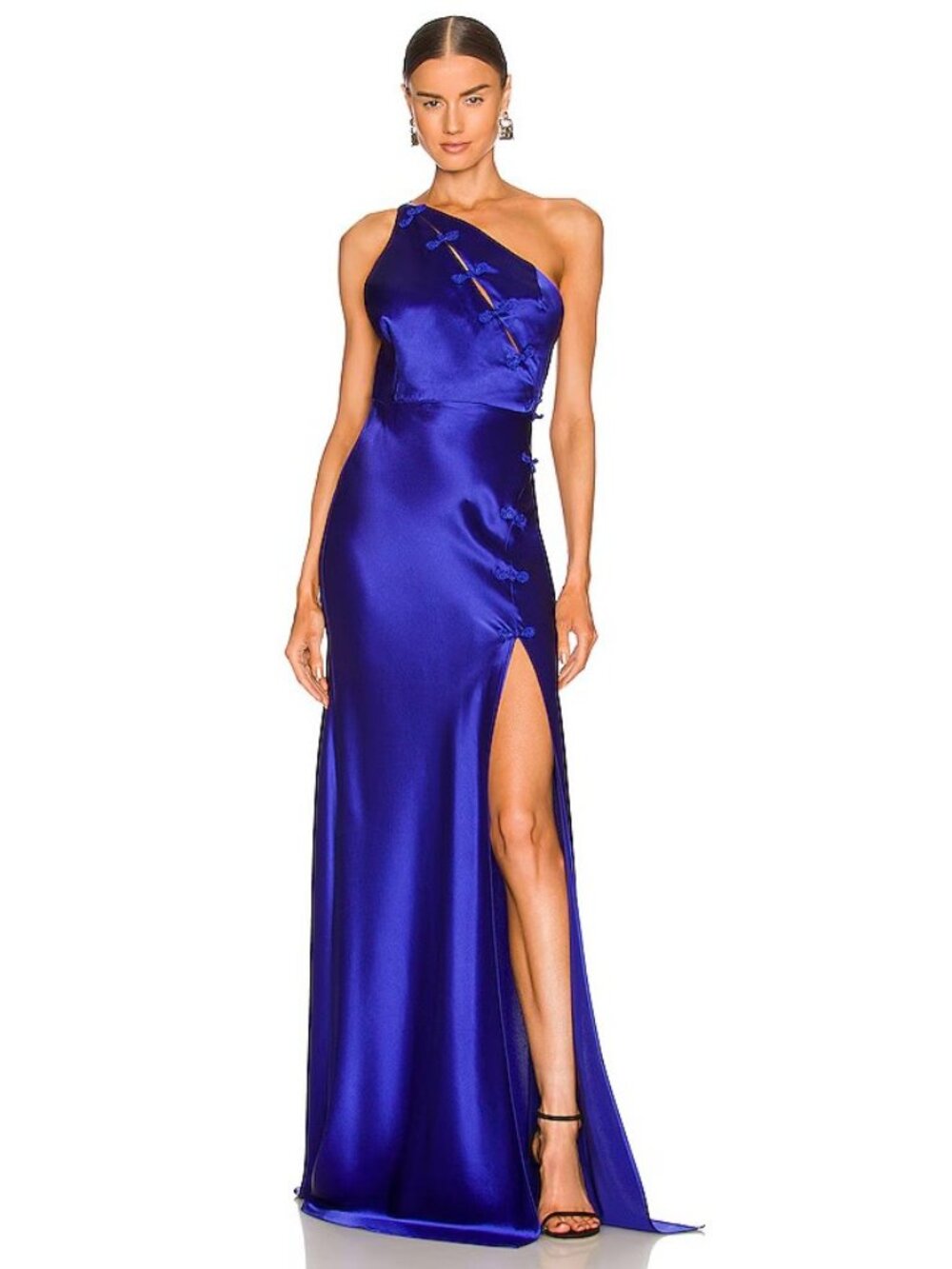 Elegant One-Shoulder Sapphire Satin Gown
